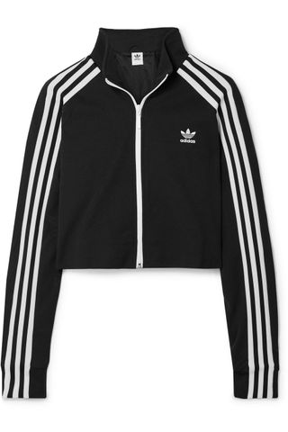 Adidas Originals + Cropped Striped Jersey Track Jacket