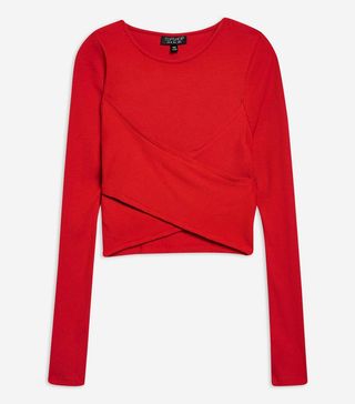 Topshop + Wrap Ribbed Cropped Top