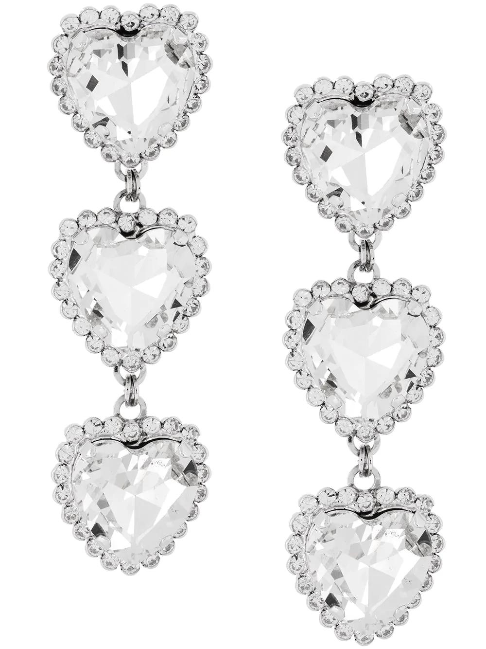 Alessandra Rich + Crystal Triple Heart Earrings