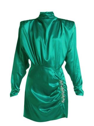 Alessandra Rich + Crystal Embellished Silk Satin Mini Dress
