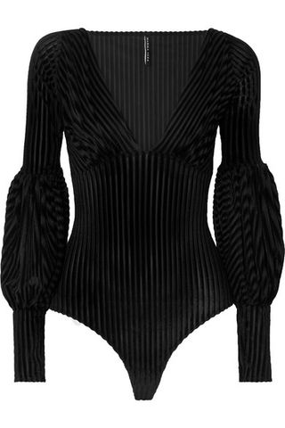 Marika Vera + Anna Striped Stretch Devoré-Velvet Bodysuit