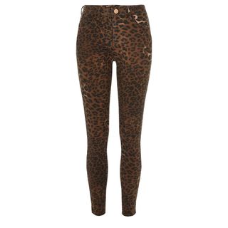 River Island + Brown Leopard Print Denim Amelie Skinny Jeans