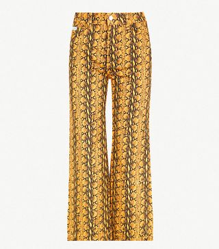 AlexaChung + Snakeskin-Print High-Rise Wide-Leg Jeans