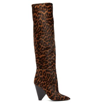 Saint Laurent + Niki Leopard Print Knee High Calf Hair Boots