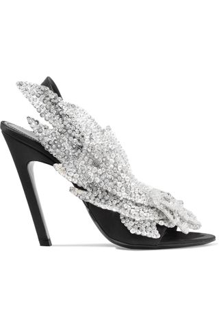 Balenciaga + Talon Slash Sequin-Embellished Satin Slingback Sandals