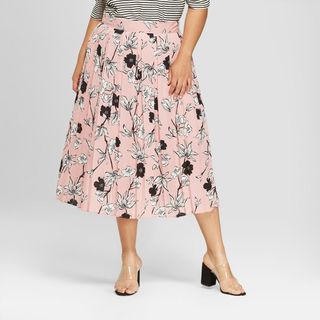 Who What Wear + Floral Print Mix Pleated Skirt