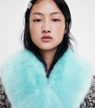 Zara + Colored Faux Fur Scarf