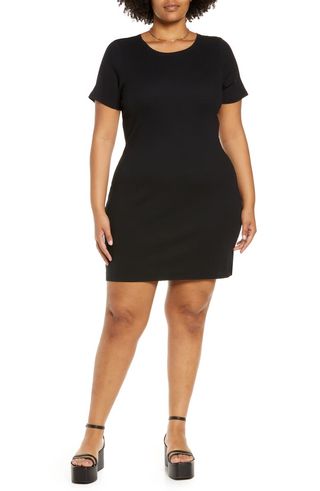 Open Edit + Ribbed Cotton Blend Body-Con Dress
