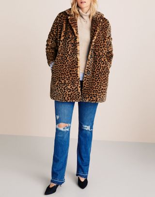 Violeta + Animal Print Faux Fur Coat