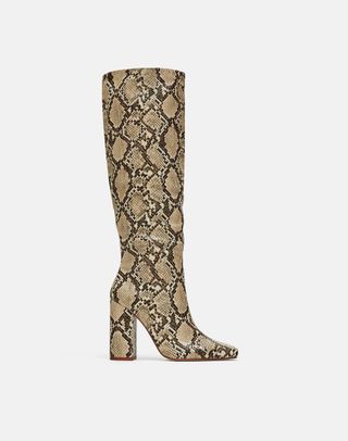 Zara + Heeled Snakeskin Print Boots