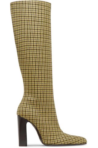 Balenciaga + Houndstooth Wool-tweed Knee Boots