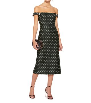 AlexaChung + Off-the-Shoulder Embellished Jacquard Midi Dress