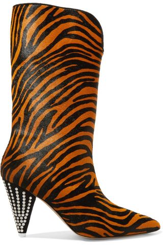 Attico + Betta Crystal-embellished Tiger-print Calf Hair Knee Boots