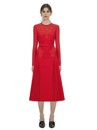Self-Portrait + Red Embroidered Midi Dress