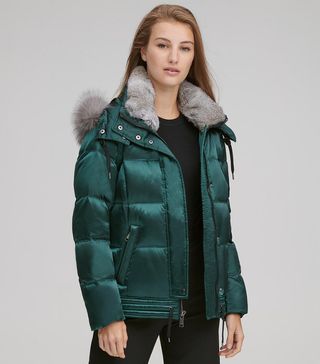 Andrew Marc + Lillie Luxe Down Bomber with Removable Collar and Hood Trim