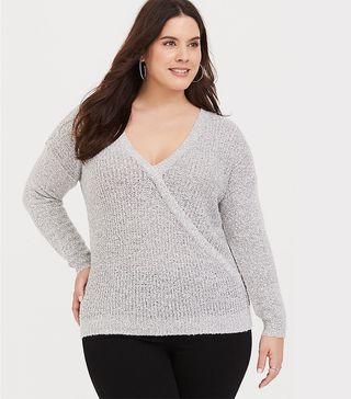 Torrid + Grey Wrap Pullover Sweater