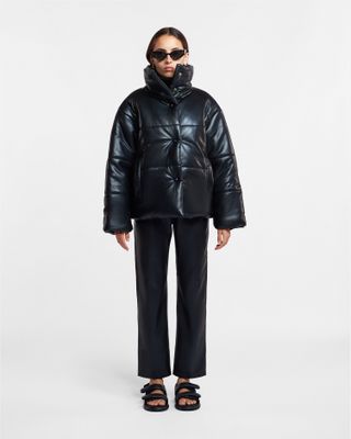 Nanushka + Hide Okobor Alt-Leather Puffer Jacket in Black