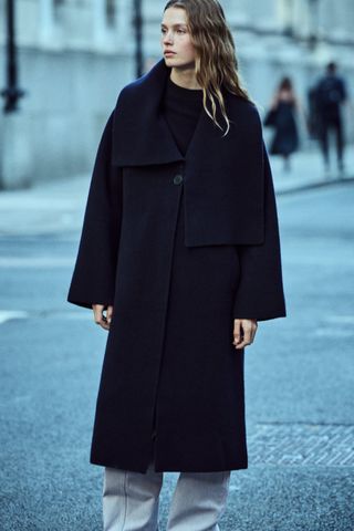 Zara + 100% Wool Asymmetrical Lapel Coat