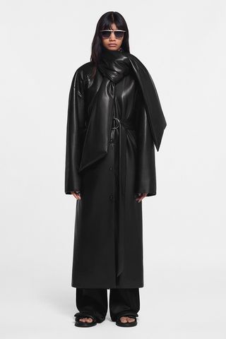 Nanushka + Amelie Okobor Alt-Leather Coat in Black