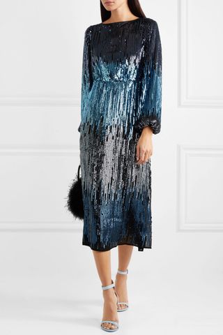 Rixo London + Coco Ombré Sequined Tulle Midi Dress
