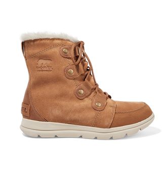 Sorel + Explorer Joan Faux Fur-Trimmed Waterproof Suede and Leather Ankle Boots