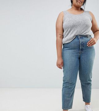 ASOS Curve + Recycled Florence Authentic Straight Leg Jeans in Light Stonewash Blue