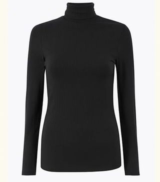M&S Collection + Heatgen Ribbed Polo Neck Thermal Top