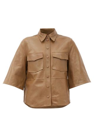 Ganni + Bell-Sleeve Leather Shirt