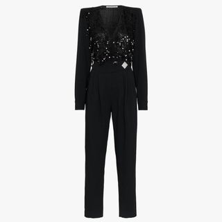 Alessandra Rich + Embellished Stretch Wool Jumpsuit