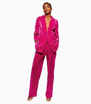 Topshop + Pink Crinkle Velvet Suit