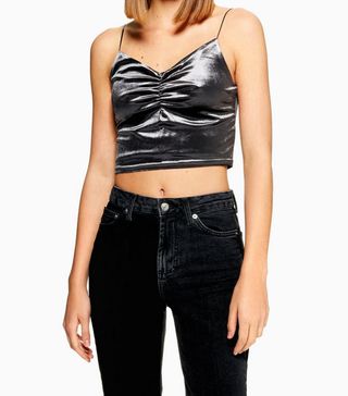 Topshop + Cropped Velvet Camisole Top