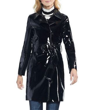 Vince Camuto + Faux-Patent Leather Belted Jacket