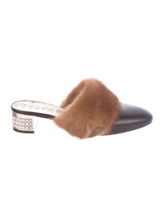 Gucci + Mink-Accented Leather Mules