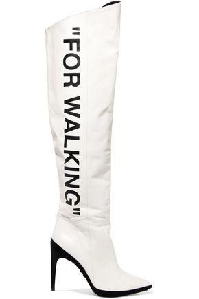 Off-White + Printed Leather Knee Boots