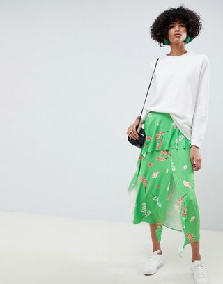 ASOS + Slinky Floral Print Midi Tea Skirt