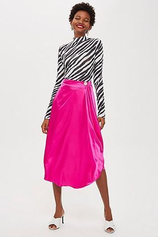 Topshop + Satin Drape Midi Skirt