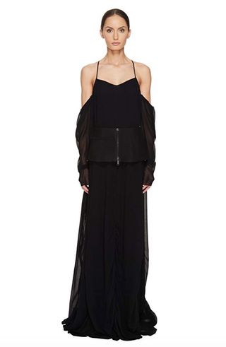 Vera Wang + Off The Shoulder Draped Gown with Peplum