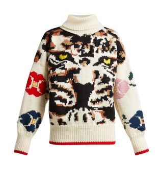 Sonia Rykiel + Leopard Intarsia-Knit Wool Sweater