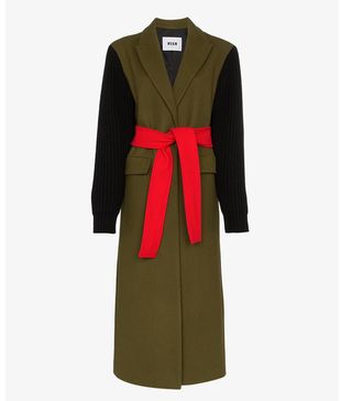MSGM + Ribbed Sleeve Belted Wool Blend Coat