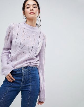 Vila + Open Knit Cable Knit High Neck Sweater