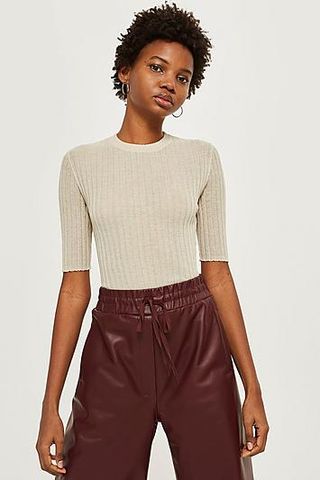 Topshop + Fine Ribbed Knit T-Shirt by Boutique