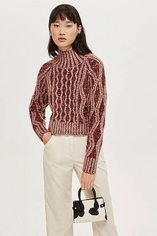 Topshop + Pleated Tweed Cable Jumper