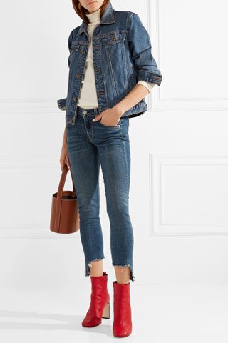 Rag 
Bone + The Capri Distressed Low-Rise Skinny Jeans