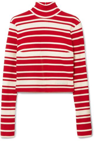 Prada + Striped Ribbed-Knit Turtleneck Sweater