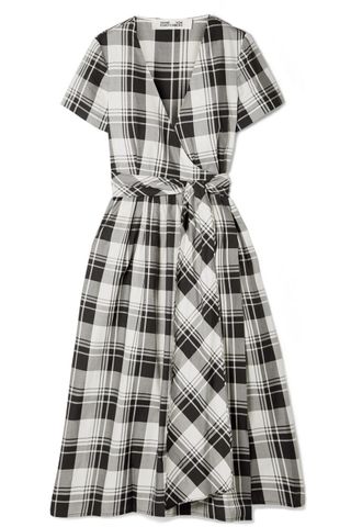 Diane von Furstenberg + Checked Cotton-Poplin Wrap Midi Dress
