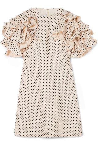 Valentino + Ruffled Polka-Dot Wool and Silk-Blend Mini Dress