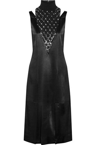 By Marlene Birger + Leosa Embellished Chiffon-Paneled Satin Midi Dress