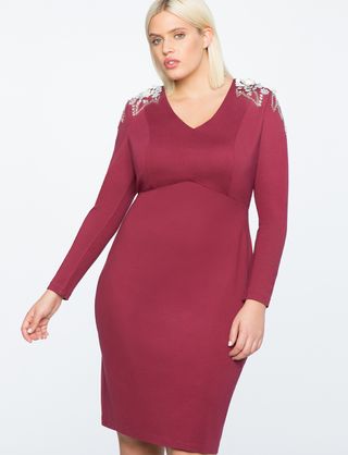 Eloquii + Fitted Dress With Shoulder Embellishment