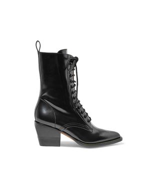 Chloé + Rylee Glossed-Leather Ankle Boots