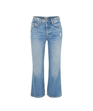 Grlfrnd + Linda Distressed Cropped High-Rise Flared Jeans